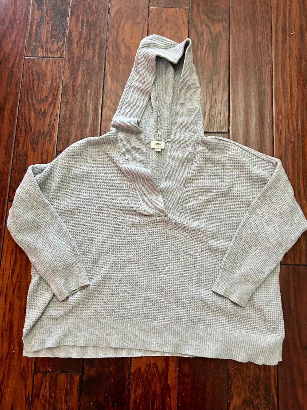 Aerie CozyUp Waffle Sweater Hoodie Heather Grey Sz Large